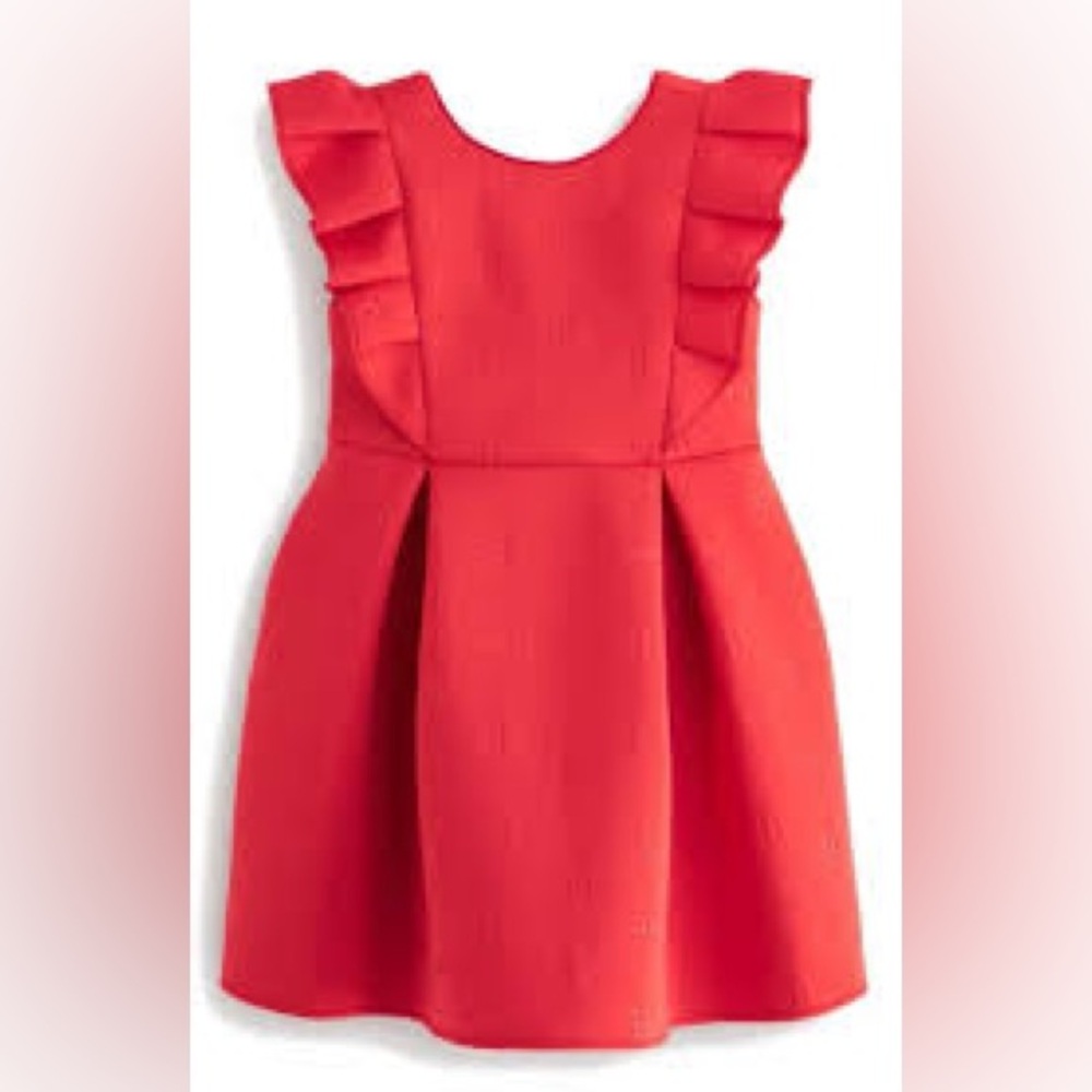 Baker by Ted Baker, red, ruffle shoulder scuba dress, Girls 13/14